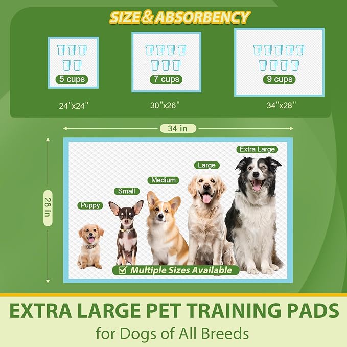 DEEP DEAR XLarge Dog Pads 28"x34", 40 Count Puppy Pads for Potty Training, Heavy Duty Pee Pads for Dogs, Dog Potty Pads for Pups, Kittens, Rabbits, Quick Drying & No Leaking Pet Pads for Housetraining