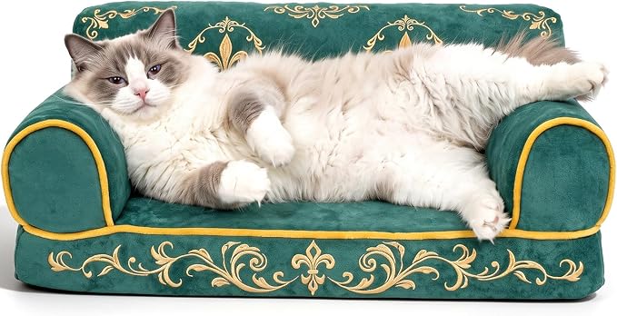 Cat Couch Bed, Memory Foam Dog Bed for Small Dogs, 24 Inch | Faux Suede Fabric, Supportive Pet Couch Sofa for Cats and Small Dogs, Non-Slip and Washable Removable Cover, Vintage Green