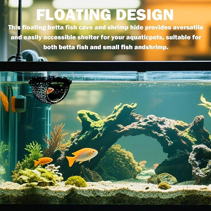 2PCS Floating Betta Hammock & Shrimp Shelter, Beta Fish Tank Decor, Aquarium Beta Hideout, 3D Printed Aquarium Decor with Feeding Ring, Safe Resting Spot for Betta Fish, Shrimp and Small Fish