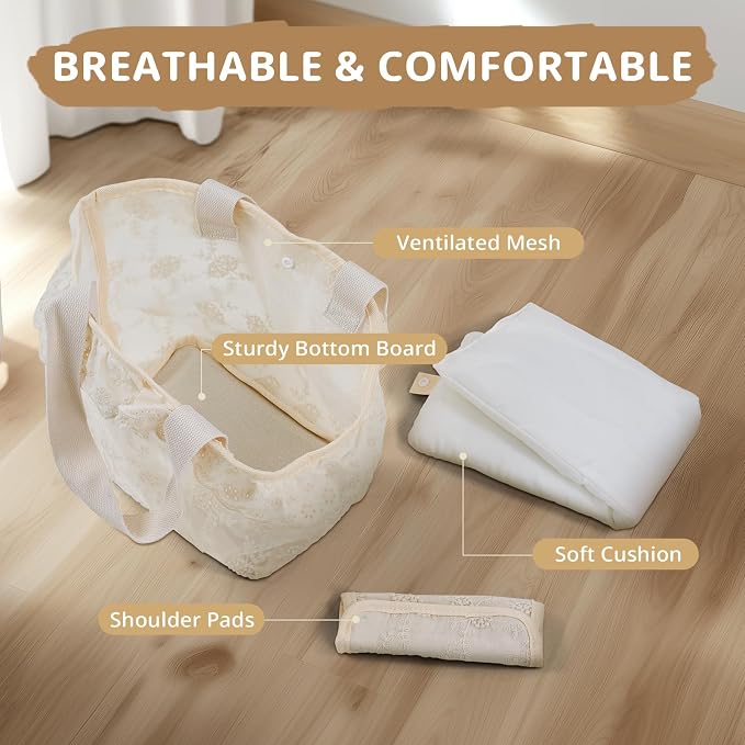 ONECUTE Dog Carrier for Small Dogs Rabbit cat with Lace Design, Cotton Bag, Dog Carrier Soft Sided, Collapsible Travel Puppy Carrier (Beige, 13" L x 6.7" W x 10.6" H)