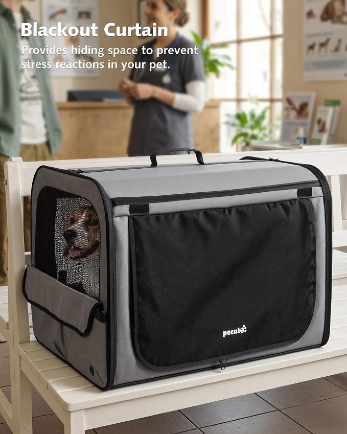 Dog Car Carrier Light Weight 27×20.5×20.5in, Foldable Dog Carrier, Gray | Easy to Assemble, Portable and Breathable Pet Carrier, Suitable for Indoor and Outdoor Use, Dog Travel Crate with Curtain