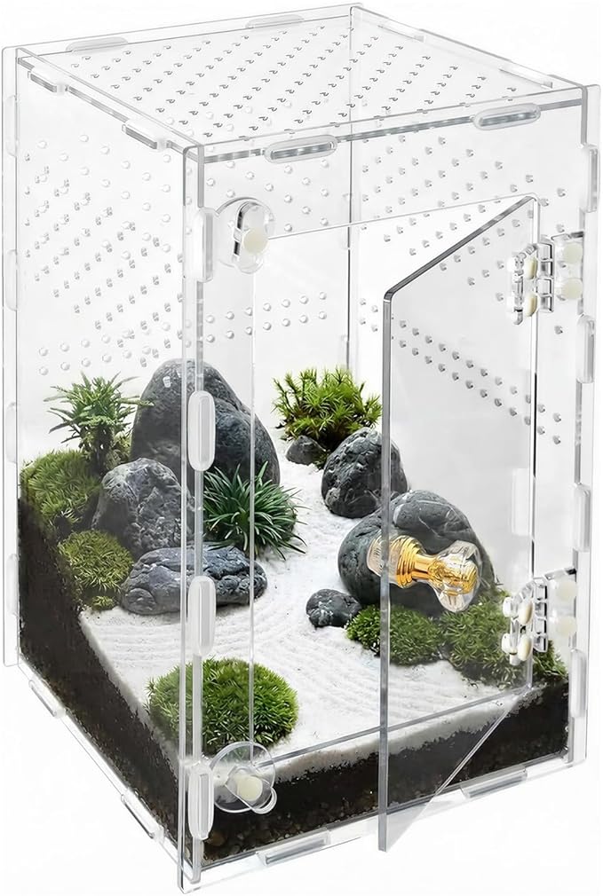 Jumping Spider Enclosure, Acrylic Terrarium for Tarantula & Reptiles, Front Opening Door Habitat for Spiders, Mantis, Frogs & Lizards (10x6x6 Inch)