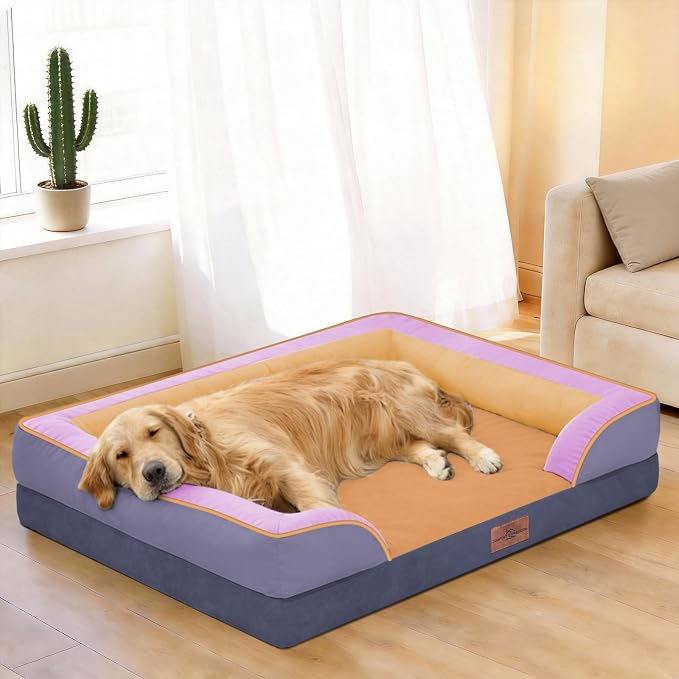 Comfort Expression Orthopedic Dog Bed for Extra Large Dogs with Bolster | Waterproof Dog Couch Bed with Washable Cover & Non-Slip Bottom, Supportive Egg Crate Foam XL Pet Bed, 42x30 Inch