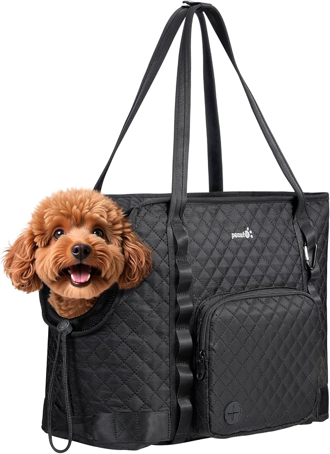Pecute Dog Purse Carrier, Dog Carrier with Pockets for Small Dogs,XL,Black | Breathable,Foldable,Large Pocket,Built-in safety Rope,Machine washable,Under 13 Lbs