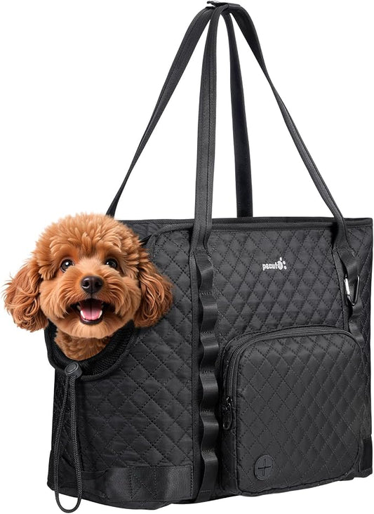 Pecute Dog Purse Carrier, Dog Carrier with Pockets for Small Dogs,XL,Black | Breathable,Foldable,Large Pocket,Built-in safety Rope,Machine washable,Under 13 Lbs