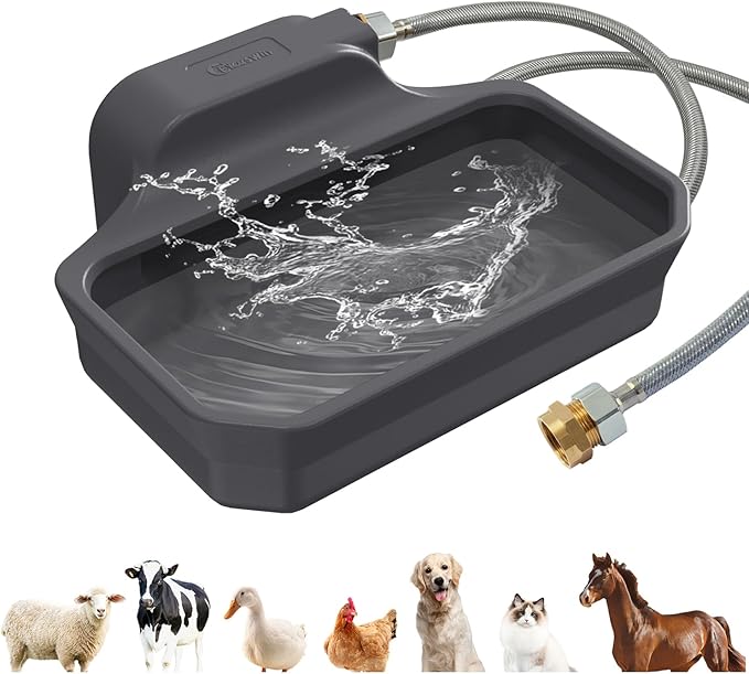 FICUSWIN 135OZ Automatic Water Dispenser for Large Dogs Patented Outdoor Dog Water Bowl Dispenser Automatic Dog Feeder Fit 3/4'' GHT Faucet Dog Waterer Include Water Hose Extra-Large Drinking Area