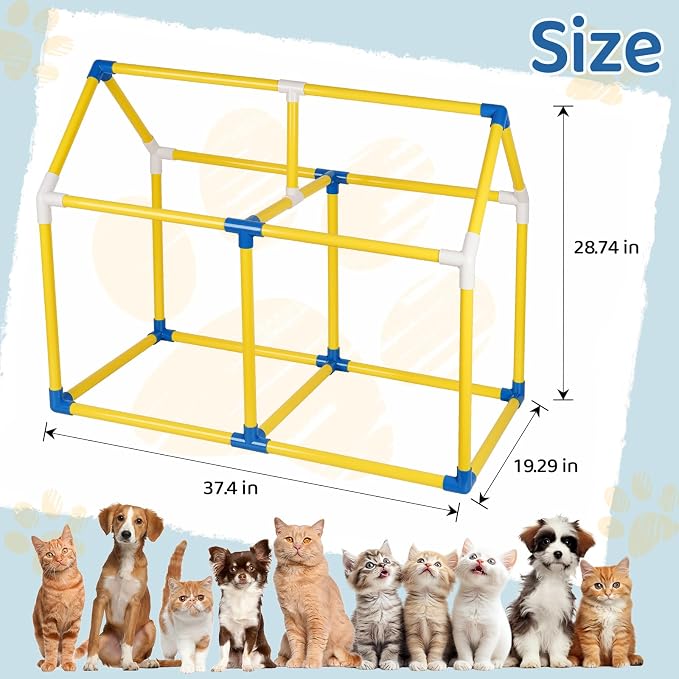 Liitrton Puppy Play Gym for Small Dogs & Kittens, Large PVC Yellow Frame | Indoor Puppy Jungle Gym with 14 Hanging Enrichment Toys, Reduce Puppy & Cats Boredom