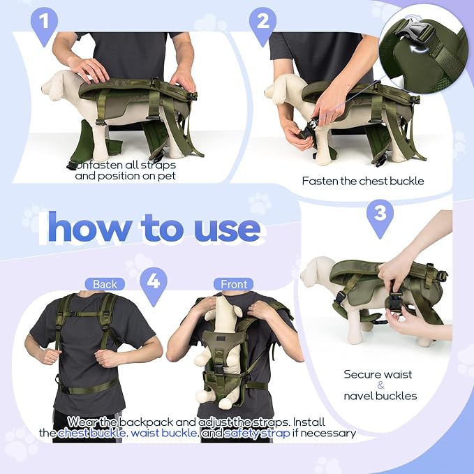 YUDODO Front Pet Carrier Backpack for Small Dog, Legs Out Dog Chest Carrier | Safety Belt, Ergonomic Support, Hands Free, Durable & Comfortable, For Walking Hiking Cycling, Army Green, M