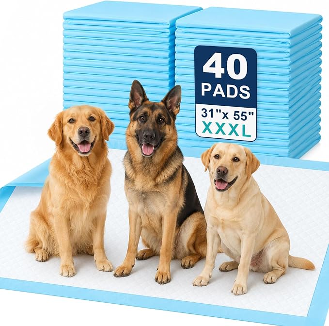 Dog Pee Pads Extra Large 55"X31" Puppy Pads for Dogs XXXXL 40 Count | Leak-Proof & Super Absorbent Dog Pee Pads Thicken Disposable Potty Pads Puppy Training Pads for Cats Rabbits