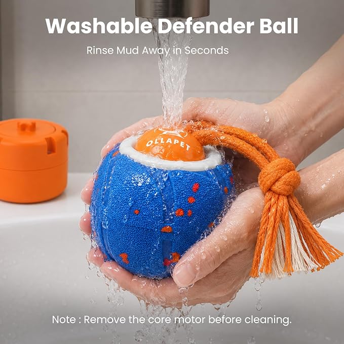Smart Interactive Dog Toys, 3 Modes Automatic Rolling Ball, Chase Pet Toy with Rope & Barking Sound, Chew Resistant E-TPU, IPX7 Waterproof Rechargeable Ball for Medium Large Dogs, Blue