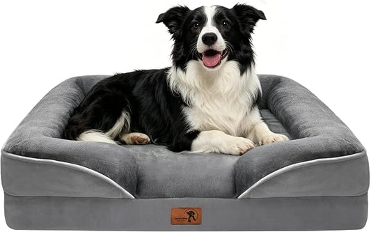 Spotted Play Orthopedic Dog Bed with Sides - Dog Sofa Beds for Large Dogs, Supportive Foam Pet Couch Bed with Washable Removable Cover, Waterproof Lining and Non-Slip Bottom, Grey - L