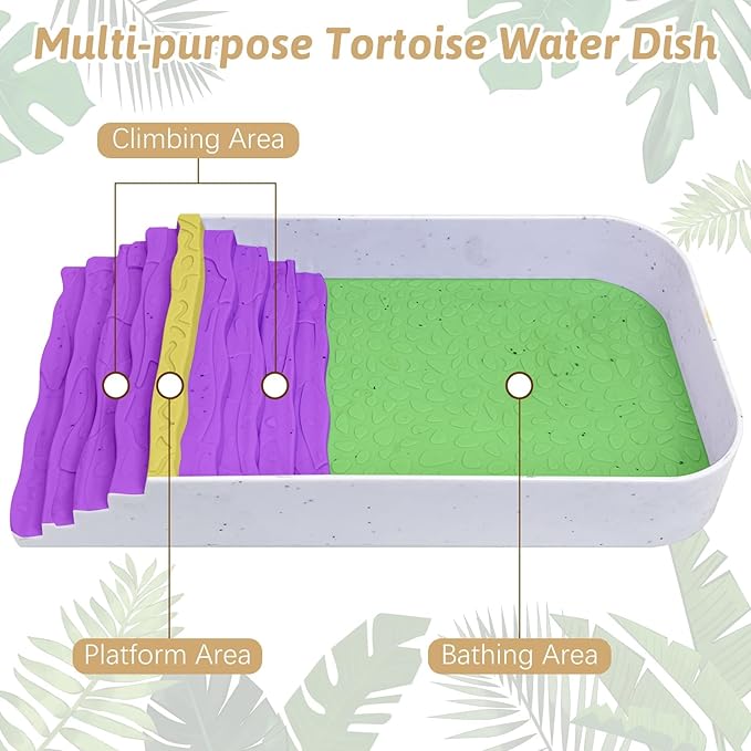 PINVNBY Reptile Bathing Pool Plastic Tortoise Food Dish with Ramp Leaf Reptile Food Dish & Water Bowl Tortoise Habitat Accessories for Frog Lizard Box Turtle (White)