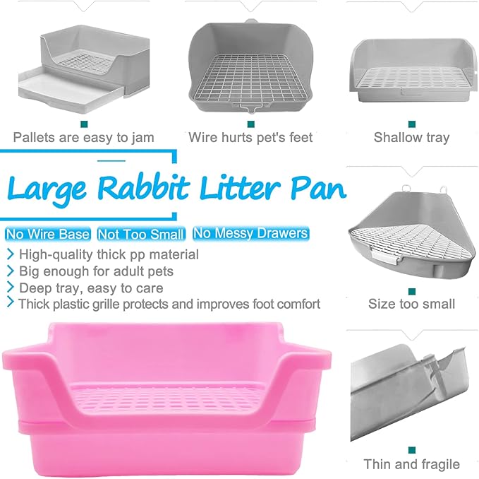 Hamiledyi Extra Large Rabbit Litter Box Pet Corner Toilet Small Animal Potty Trainer Huge Bunny Litter Pan with Plastic Grate Deep Dump Tray for Adult Guinea Pigs Ferrets Chinchillas