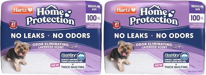 Hartz Home Protection Lavender Scented Odor Eliminating Dog Pads, 21 x 21 (100 Count) (Pack of 2)