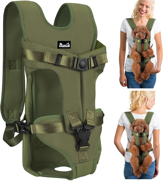 Lukovee Dog Backpack Carrier, Adjustable Front Carrier for Small Breeds | Legs Out Easy-fit, Hands Free, Lightweight, Dog Chest Pack for Hiking Travel Cycling Outdoor (GR,L)