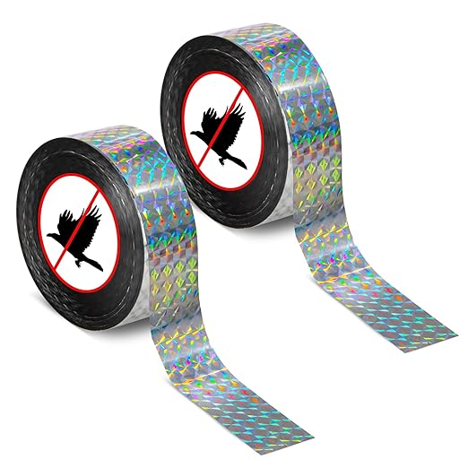 Reflective Bird Scare Tape – 2 Rolls 300FT Outdoor Reflective Ribbon, Double-Sided Shiny Tape for Garden, Yard, Orchard & Trees, Visual Bird Decoration