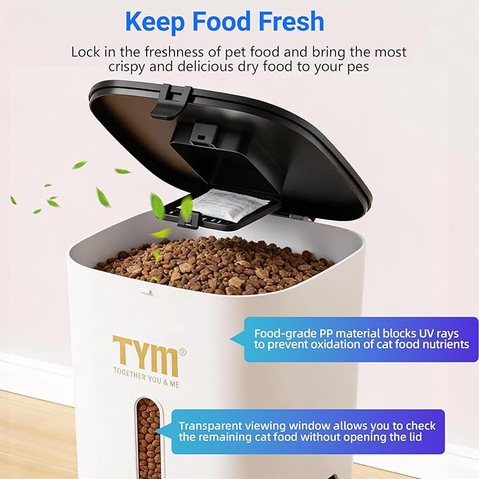 TYM Automatic Cat Feeder with 2 Camera for 2 Cats, 7L Dog Food Dispenser with Night Vision 2K 4MP, 5G WiFi Dual Auto Cat Feeder with Smart App for Multiple Cats & Small Dogs, Detachable for Clean