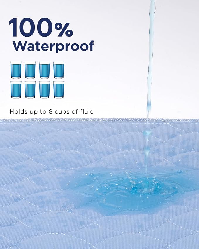 Washable Bed Pads 34" x 36" - 4 Pack, Blue, Waterproof Bed Pads for Incontinence, Bed Wetting Pads for Bed, Sofa, Floor, Resuable Underpads for Adults, Seniors, Pet