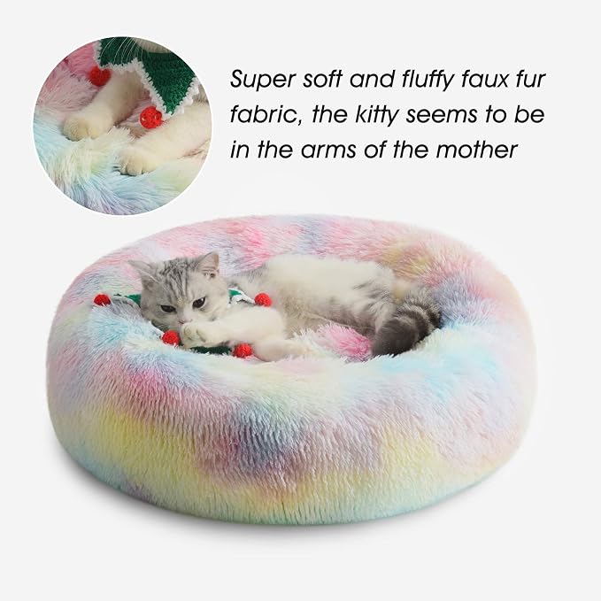 Western Home Calming Donut Medium Dog Bed Washable Pet Bed,30" Rainbow | Fluffy Faux Fur Round Cuddler,Anti-Anxiety,Anti-Slip Bottom,Plush Pet Dog Beds for Medium Sized Dogs,Up to 45 LBS