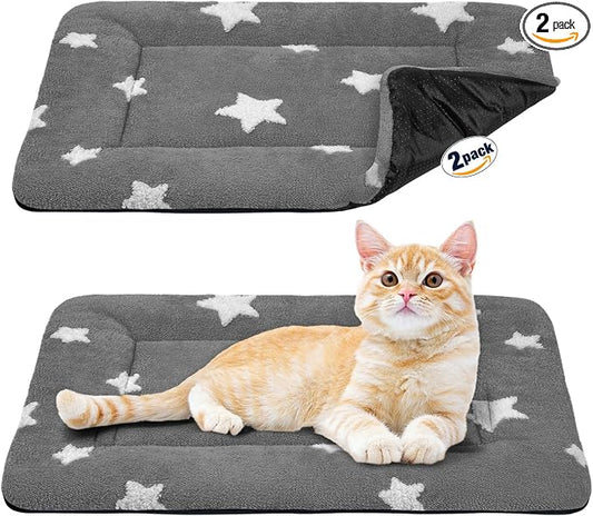 Mora Pets Cat Bed for Indoor Cats Washable Dog Crate Pad Cute Star Dog Bed Mat for Small Dogs Pet Kennel Pad for Cage Soft Flat Puppy Kitten for Sleeping Anti-Slip Grey 22 x 13 inch 2 Pack