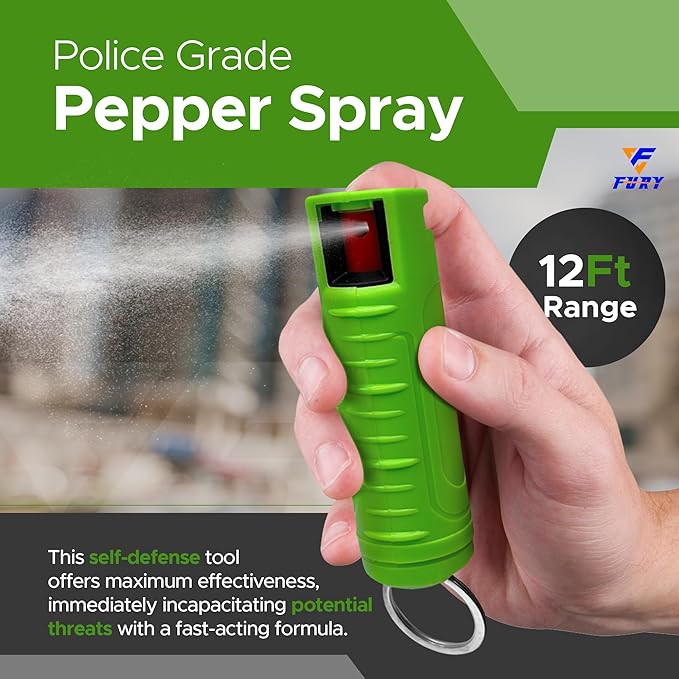 FURY Hardshell Pepper Spray - 12Ft Range, Max Strength, UV Dye Identifier, Anti-Leak & Anti-Misfire, Slidetop Trigger, Belt Clip & Key Ring, Multiple Color Options, Self-Defense Spray
