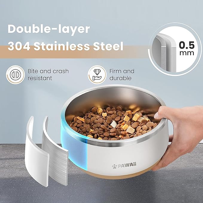 Pawaii Dog Bowl,68 oz Stainless Steel Food and Water Bowl,ID Tag,1 Pack | Double-Wall Design,Non-Slip Rubber Base,Dishwasher Safe,Smooth Open Design, Not a Slow Feeder,Easy-Rinse Interior
