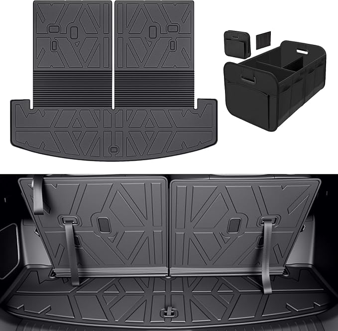 Cargo Trunk Mat with Backrest Mats for Hyundai Santa Fe 2024 2025 2026,All Weather Protection TPE Heavy Duty Cargo Liner Santa Fe Accessories,Black