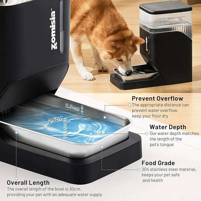 ZOMISIA Automatic Dog Water Dispenser 11L with Stainless Steel Bowl, Gravity Extra Large Capacity Water Bowl for Large-Sized Dogs, 3 Gallon Pet Waterer 100% BPA Free, White