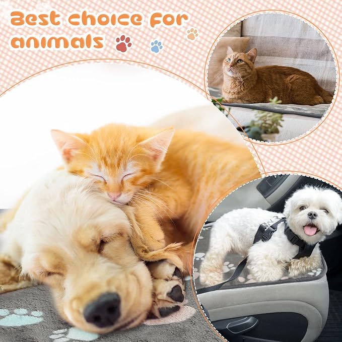 Tatuo 4 Pack Fleece Dog Blankets for Puppy Cats Multi-Size Sleep Mat for Pet Guinea Pig Soft Washable Warm Crate Bed Puppy Teething Toys Print Pattern Blanket Indoor(Dark Gray,24 x 16 Inch,Paw)