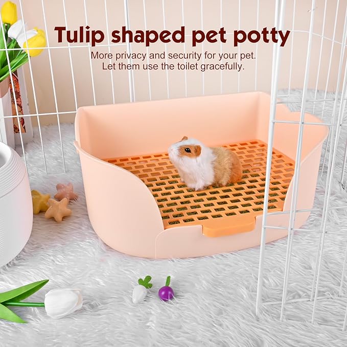 RUBYHOME Large Bunny Litter Box (15.5" x 11.1" x 6.2") Small Animal Litter Pet Toilet Potty Trainer Corner Litter Bedding Box Pet Pan for Rabbit Guinea Pig Easy to Clean (Orange)