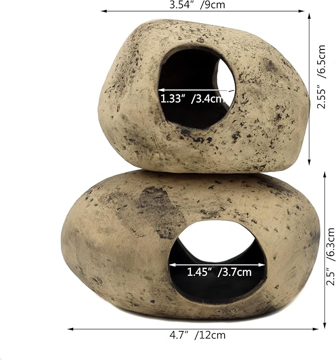 ALEGI Stackable Aquarium Ceramic Decorations Rock Caves,Betta Fish Tank Decor Accessories,Hideaway for Shrimp Cichlid Hiding Breeding Spawning (Set of 2)