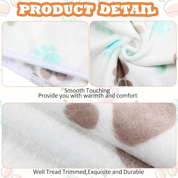 Tatuo 4 Pack Fleece Dog Blankets for Puppy Cats Multi-Size Sleep Mat for Pet Guinea Pig Soft Washable Warm Crate Bed Puppy Teething Toys Print Pattern Blanket Indoor(Milky White,24 x 16 Inch,Paw)
