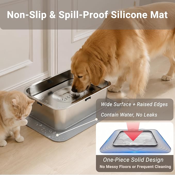 12L/3.17Gal No Spill Dog Water Bowl, Non-Slip Mat for Large Dogs | Spill Proof Water Bowl with 304 Stainless Steel Floating Disk, Slow Drinking Pet Bowl for Messy Drinkers, Indoor/Outdoor