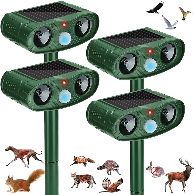 2026 Solar Ultrasonic Animal Repellent Outdoor Deer Repellent Devices, 4Pack Cat Repeller Motion Detection, Solar Animal Repeller Outdoor to Scare Squirrel Rabbit Repellent Deterrent for Yard Farm