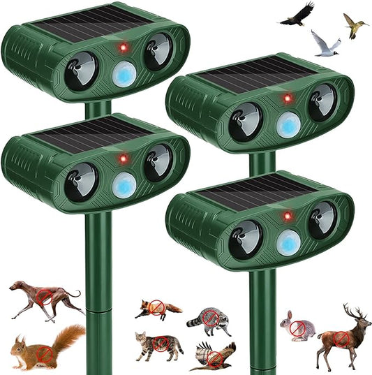 2026 Solar Ultrasonic Animal Repellent Outdoor Deer Repellent Devices, 4Pack Cat Repeller Motion Detection, Solar Animal Repeller Outdoor to Scare Squirrel Rabbit Repellent Deterrent for Yard Farm