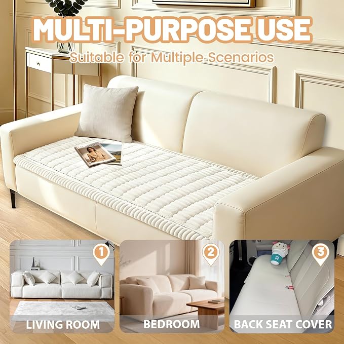 Waterproof Couch Cover for Dogs Washable,Nonslip Fuzzy Durable Pet Friendly | Soft Slipcovers for 3 Cushion Sofa Cover,Plush Thick Protector Fits Mat Bed Leather & Fabric Couches (White 27.6"x82.7")