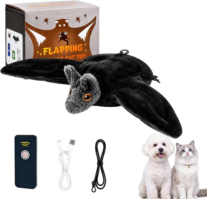 Flying Bat Dog Toy, Flying Bat Toy for Dogs & Cats with Flapping Wings and Chirping Sound, Motion-Activated Interactive Pet Toy for Hanging, Ground and Indoor Chase Play (1PC)