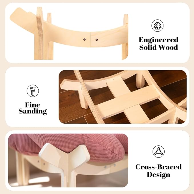 Elevated Cat Bed for Indoor Cats Couch Sofa Flower | Pet Beds with Soft Washable Cushion, Stable Wooden Frame, Raised Cat Hammock & Furniture for Kitty & Puppy All-Season(Pink)