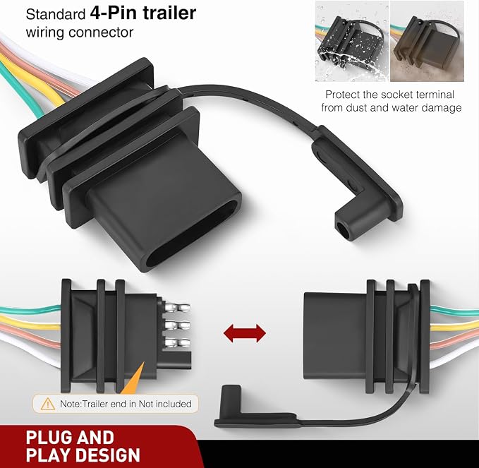 Nilight 4 Pin Trailer Wiring Harness Kit 55369 Simple Fit Tow Hitch | Vehicle Standard 4 Way Connector Custom for 1999 2000 2001 2002-2004 Jeep Cherokee Including Laredo and with Skid Shield