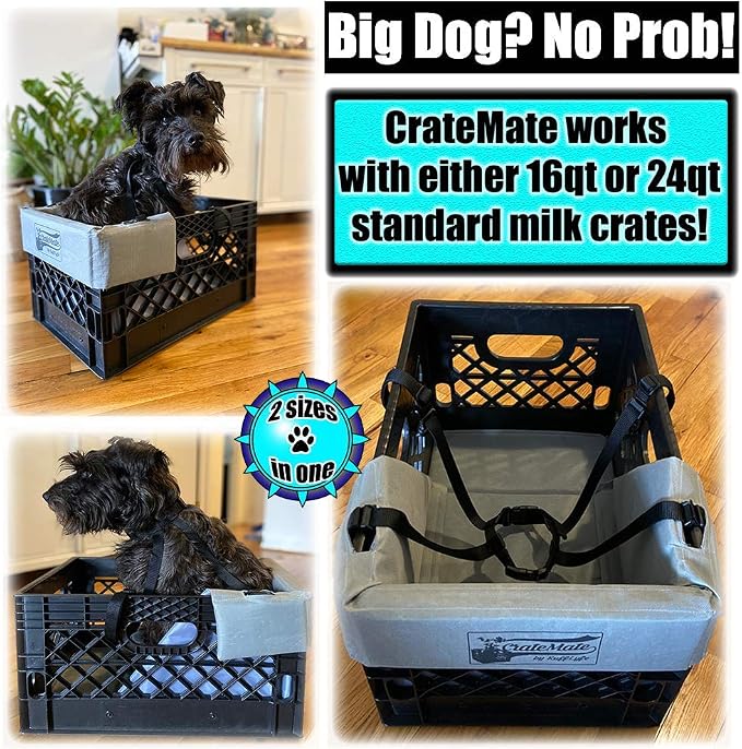 DIY Conversion/Bike Dog Carrier Package (Crate NOT Included) Padded Liner is 2 Sizes in One + 4 Point Safety Harness & Heavy Duty Fasteners Holds Pets 20lb+ for Safe Pet Bicycle Travel