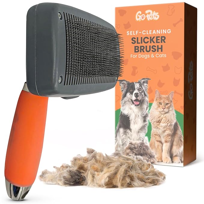 Self-Cleaning Slicker Brush for Dogs & Cats, Deshedding & Dematting | Retractable Bristles, Undercoat Tool for Long Haired Dogs, Non-Slip Handle, Detangler Comb for Mats & Shedding Fur