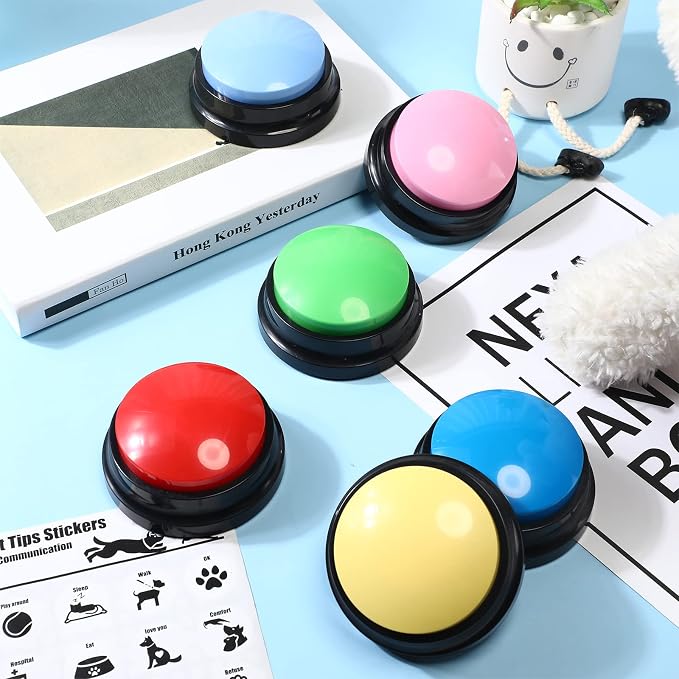 Jerify 16 Pcs Voice Recordable Dog Buttons for Communication Pet Cat Talking Buttons with Stickers 30 Seconds Interactive Speech Training Buzzers for Cat Pet Dog(Classic Colors)