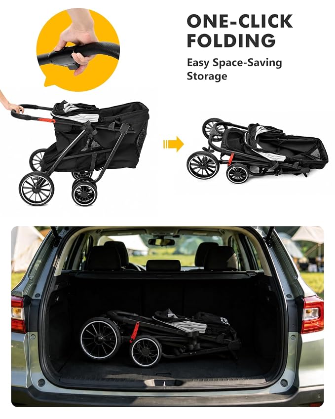 Dog Stroller for Medium Dogs, 4 Wheels Pet Stroller for 2 Small Dogs or 1 Medium Dogs, Cat Stroller Up to 80 lbs, Dual Entry Design, Foldable Design, Sun Shades, Breathable Mesh, Black