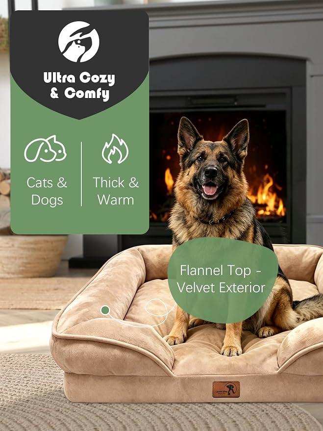 Spotted Play Orthopedic Dog Bed with Sides - Sofa Beds for Extra Large Dogs, Supportive Foam Pet Couch Bed with Washable Removable Cover, Waterproof Lining and Non-Slip Bottom, Brown - XL
