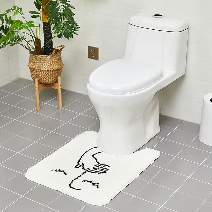 Drydiet Toilet Rug U Shaped Washable Soft and Absorbent Bathroom Rugs Non Slip Bath Mat Machine Wash Bathroom Contour Rug for Toilet Base, 24 x 20 Inch(Stick Figure)