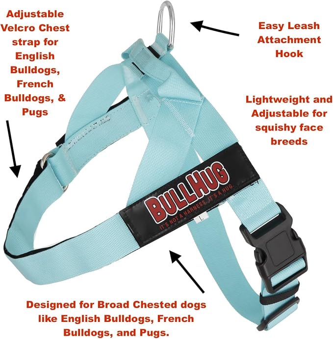 Adjustable Dog Harness– No Pull, No Choke – for English Bulldogs, French Bulldogs, Pugs & Broad-Chested Breeds – Easy, Safe Walks (Tiff Blue, Small)