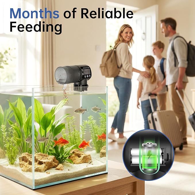 AQQA Automatic Fish Feeder, Auto Fish Feeder with LCD Timer Programmable, 200ML Large Capacity Aquarium Auto Feeder Moisture-Proof Silent, Vacation Fish Feeder for Small Tank Betta Fish Turtle