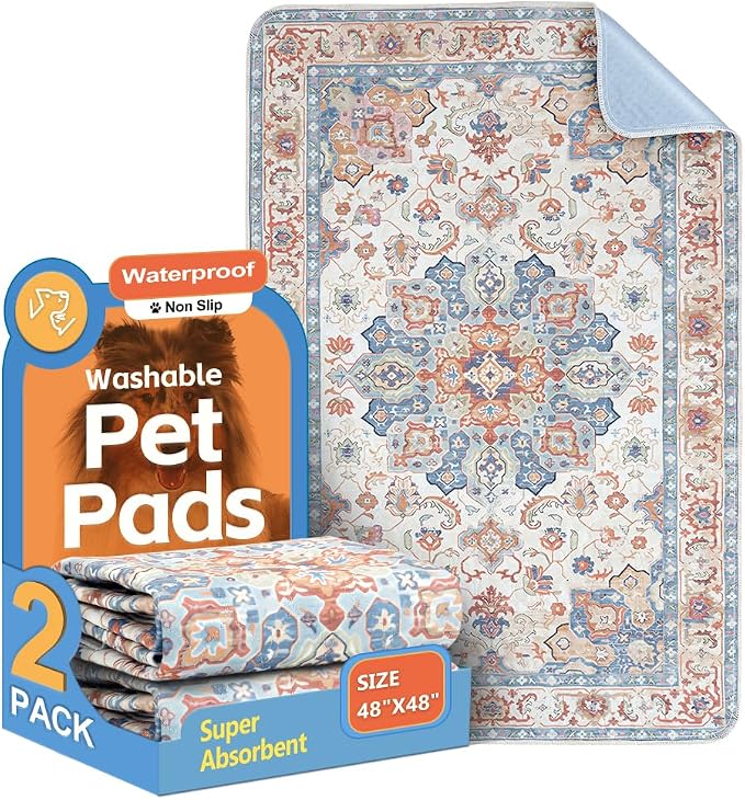 Washable Pee Pads for Dogs, 2 Pack Reusable Puppy Training Pads 48"x48" Super Absorbent Waterproof Dog Training Pads, Non-Slip Potty Pads, Whelping Pads Litter Mat Beige