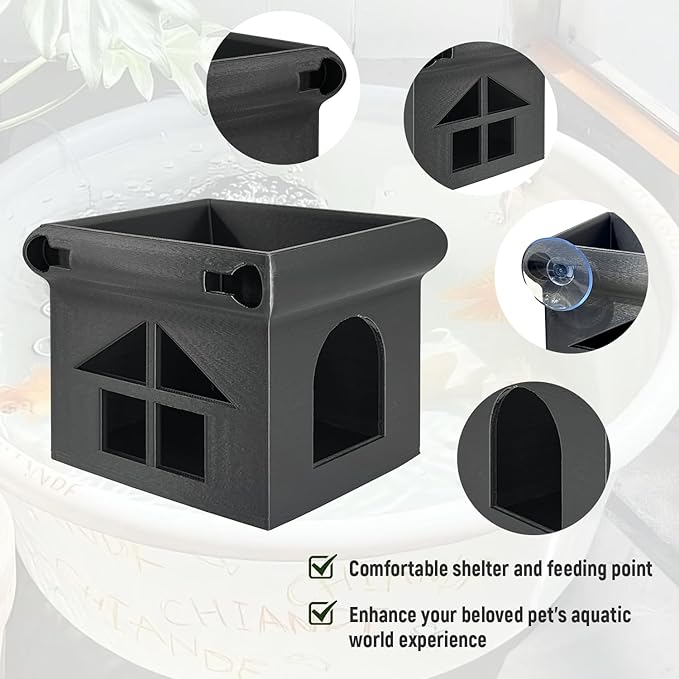 Betta Fish Hammock, White Floating Resting Leaf with Suction Cup - Aquarium Perch Ledge for Bettas, Shrimp, and Nano Fish - Minimalist Tank Decor & Accessory (Black Hideout)