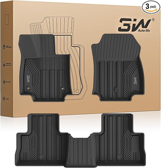 3W Floor Mats for Toyota RAV4 2019-2025, TPE All-Weather Custom Fit | Fits LE/XLE/Limited/TRD/Adventure trims, not for Hybrid/Prime/PHEV, custom fit, Premium TPE, raised edges trap dirt